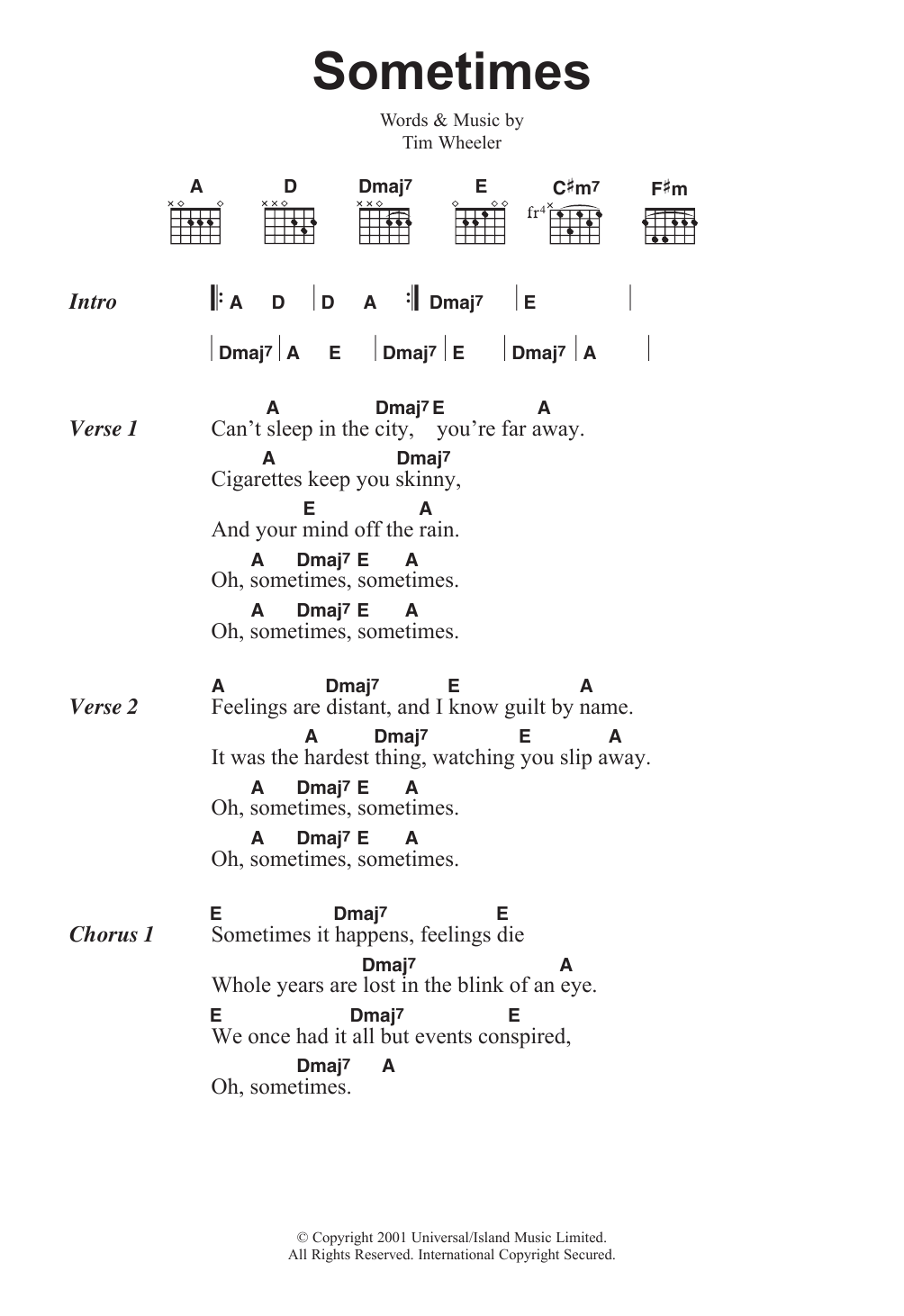 Ash Sometimes sheet music notes and chords. Download Printable PDF.