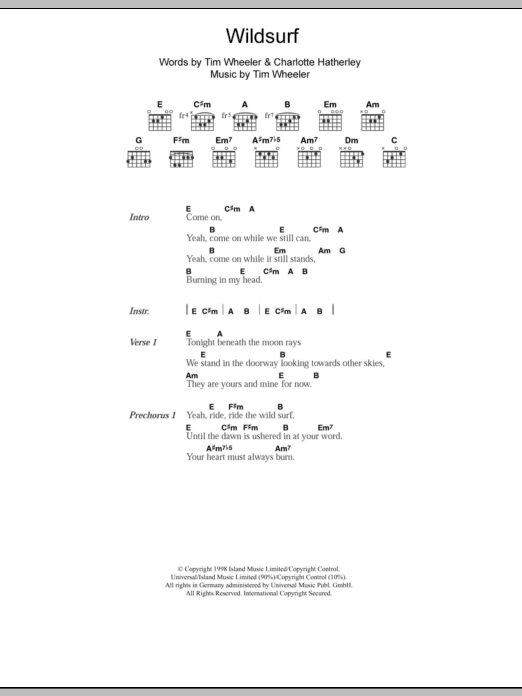 Ash Wildsurf sheet music notes and chords arranged for Guitar Chords/Lyrics