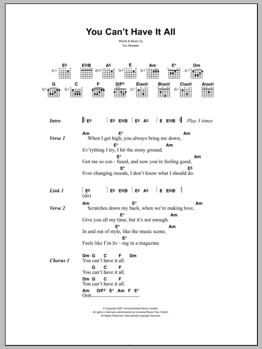 Ash You Can't Have It All sheet music notes and chords. Download Printable PDF.