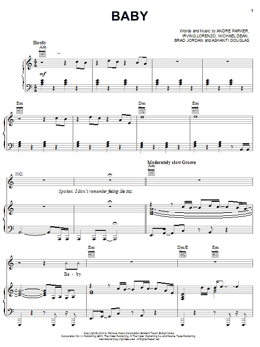 Ashanti Baby sheet music notes and chords arranged for Piano, Vocal & Guitar Chords (Right-Hand Melody)