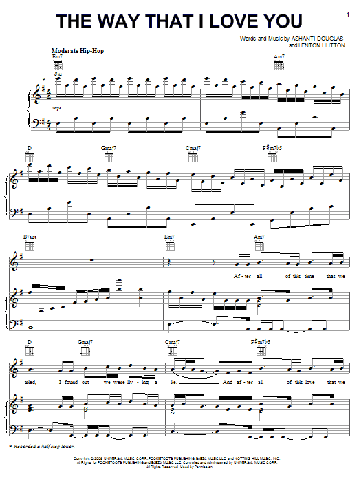 Learn to play Ashanti The Way That I Love You sheet music for Piano, Vocal & Guitar Chords (Right-Hand Melody) in minutes. Price: 7.8900$ Ashanti The Way That I Love You sheet music notes and chords arranged for Piano, Vocal & Guitar Chords (Right-Hand Melody)