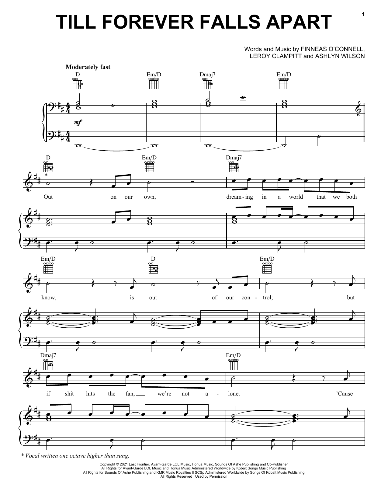 Ashe & FINNEAS Till Forever Falls Apart sheet music notes and chords. Download Printable PDF.