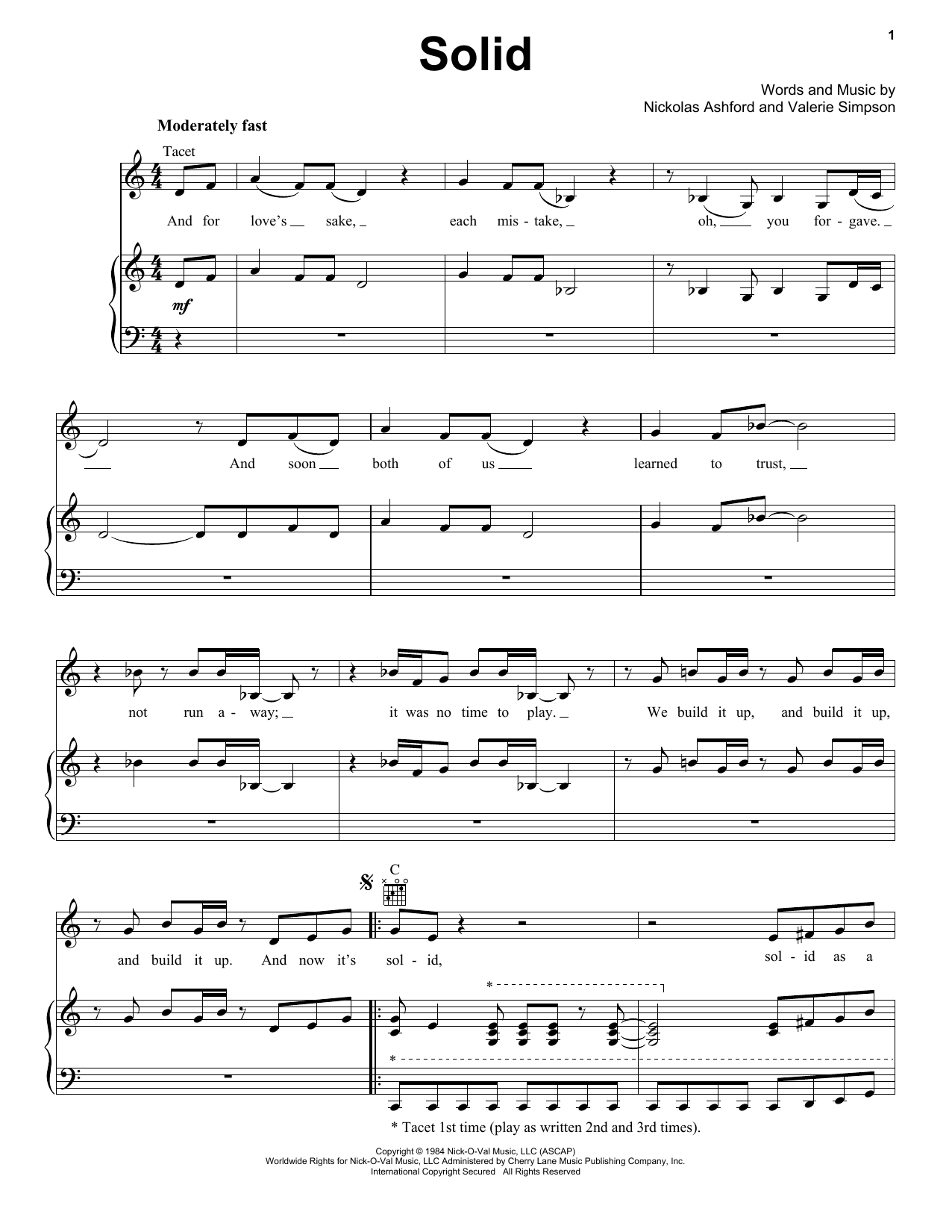 Ashford & Simpson Solid sheet music notes and chords. Download Printable PDF.