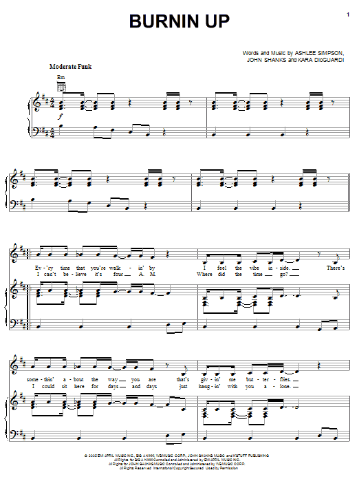 Learn to play Ashlee Simpson Burnin Up sheet music for Piano, Vocal & Guitar Chords (Right-Hand Melody) in minutes. Price: 7.8900$ Ashlee Simpson Burnin Up sheet music notes and chords arranged for Piano, Vocal & Guitar Chords (Right-Hand Melody)