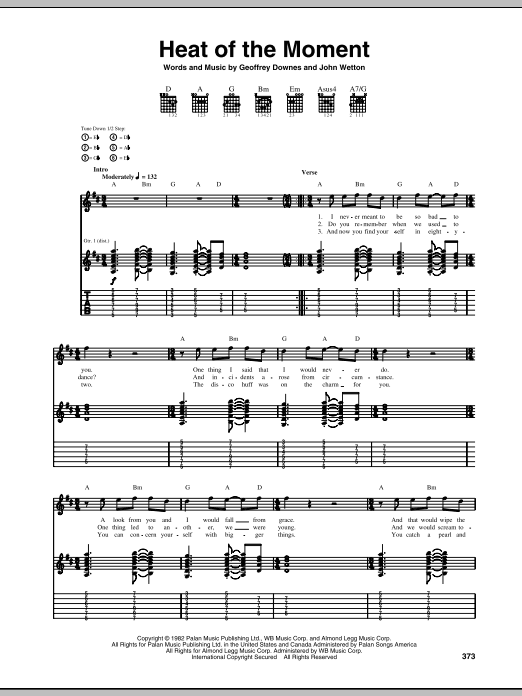 Asia Heat Of The Moment sheet music notes and chords. Download Printable PDF.