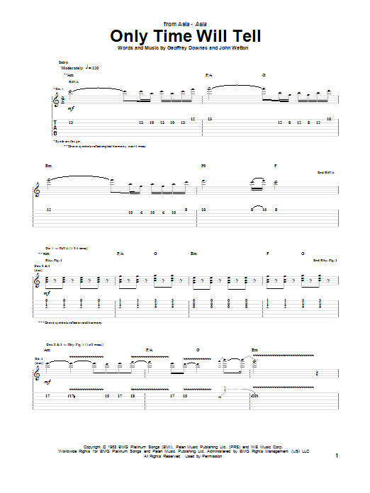 Learn to play Asia Only Time Will Tell sheet music for Guitar Tab in minutes. Price: 7.8900$ Asia Only Time Will Tell sheet music notes and chords arranged for Guitar Tab