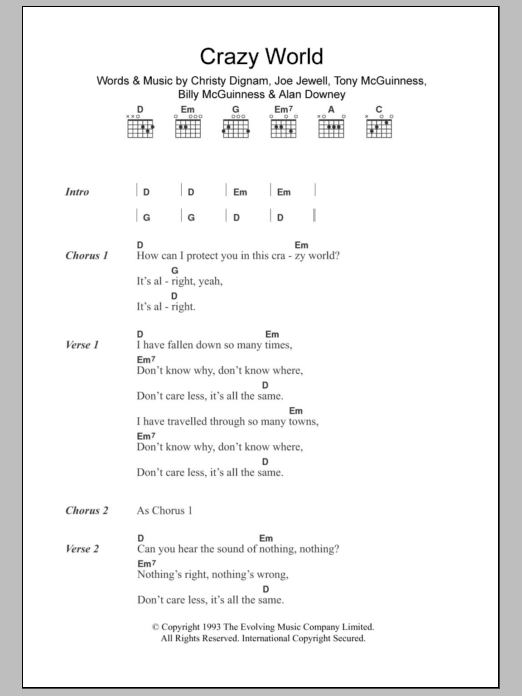 Aslan Crazy World sheet music notes and chords. Download Printable PDF.