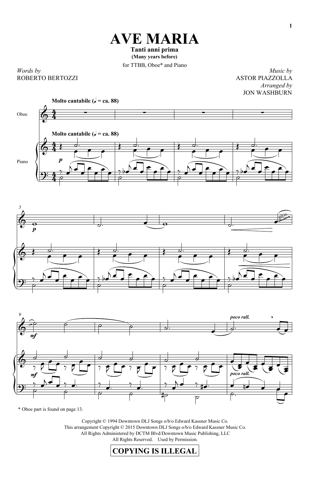 Astor Piazzolla Ave Maria (arr. Jon Washburn) sheet music notes and chords. Download Printable PDF.