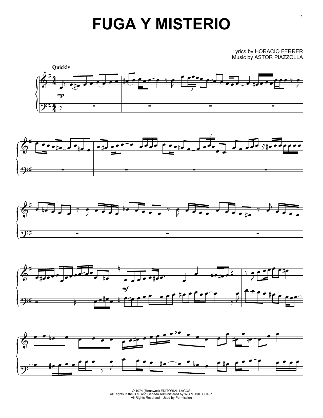 Astor Piazzolla Fuga Y Misterio sheet music notes and chords. Download Printable PDF.