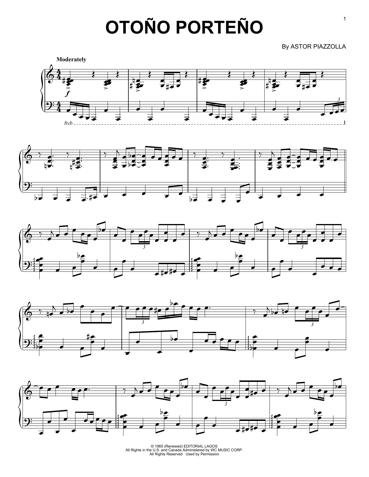 Astor Piazzolla Otono Porteno sheet music notes and chords. Download Printable PDF.