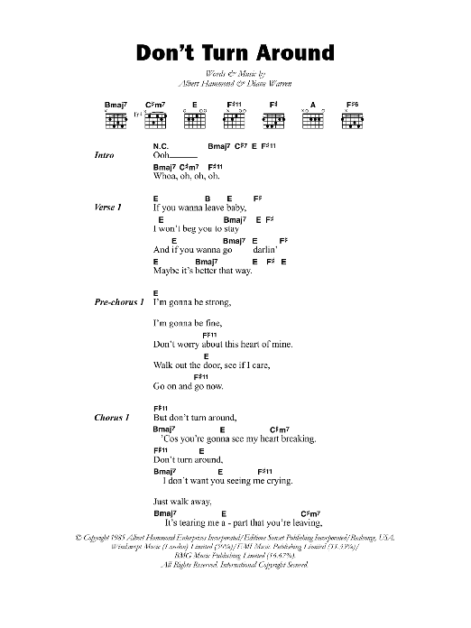 Aswad Don't Turn Around sheet music notes and chords. Download Printable PDF.