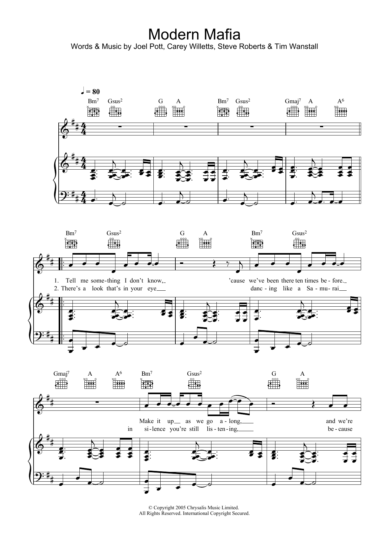 Learn to play Athlete Modern Mafia sheet music for Piano, Vocal & Guitar Chords in minutes. Price: 7.8900$ Athlete Modern Mafia sheet music notes and chords arranged for Piano, Vocal & Guitar Chords