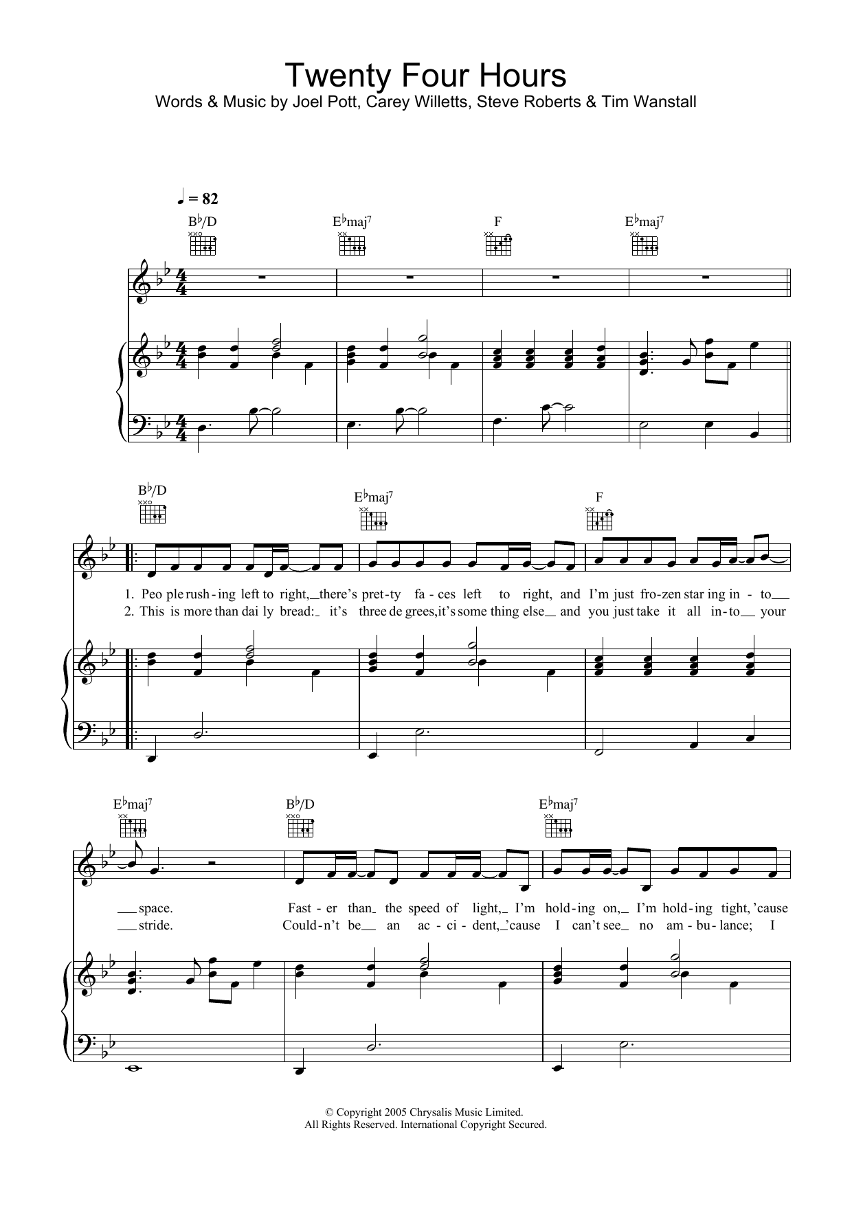 Athlete Twenty Four Hours sheet music notes and chords. Download Printable PDF.