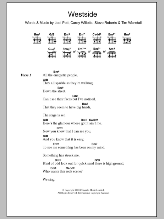 Athlete Westside sheet music notes and chords. Download Printable PDF.