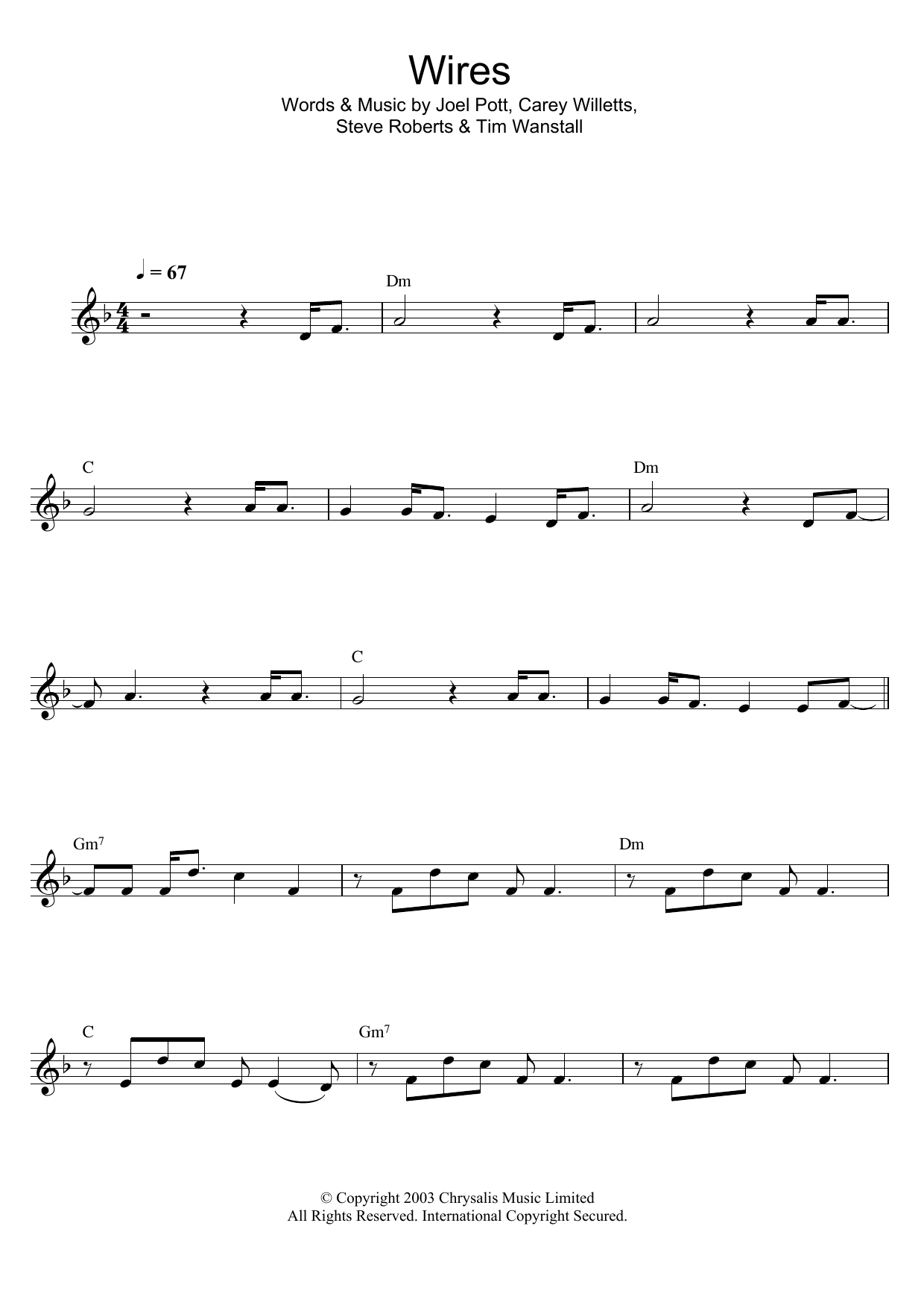 Athlete Wires sheet music notes and chords. Download Printable PDF.