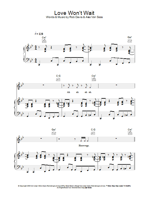 Learn to play Atomic Kitten Love Won't Wait sheet music for Piano, Vocal & Guitar Chords in minutes. Price: 7.8900$ Atomic Kitten Love Won't Wait sheet music notes and chords arranged for Piano, Vocal & Guitar Chords