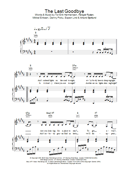 Atomic Kitten The Last Goodbye sheet music notes and chords arranged for Piano, Vocal & Guitar Chords