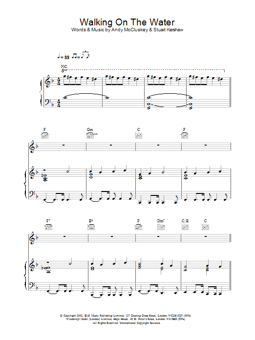 Learn to play Atomic Kitten Walking On The Water sheet music for Piano, Vocal & Guitar Chords in minutes. Price: 7.8900$ Atomic Kitten Walking On The Water sheet music notes and chords arranged for Piano, Vocal & Guitar Chords