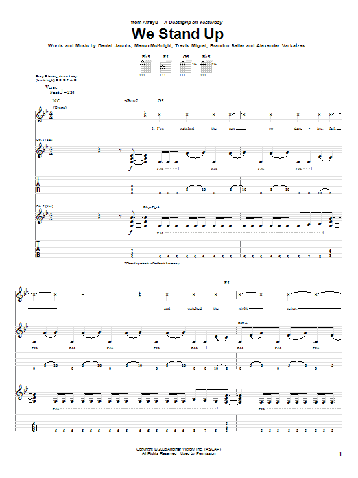 Learn to play Atreyu We Stand Up sheet music for Guitar Tab in minutes. Price: 7.8900$ Atreyu We Stand Up sheet music notes and chords arranged for Guitar Tab