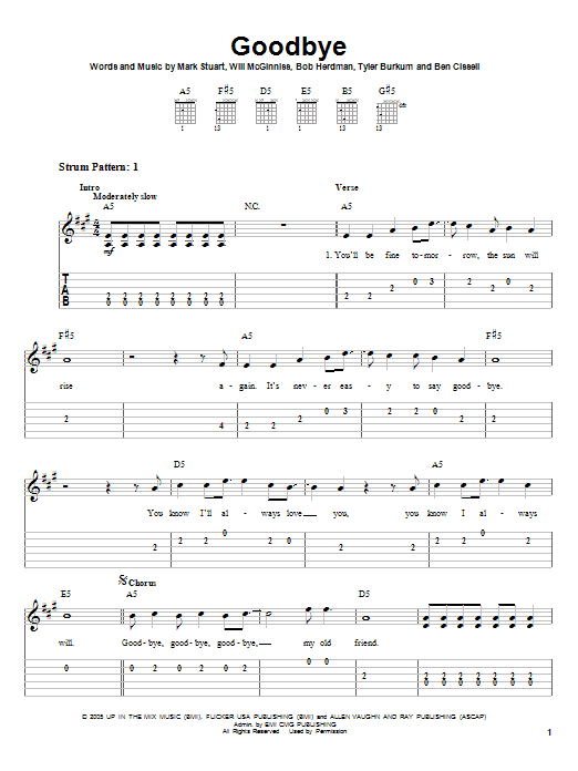 Audio Adrenaline Goodbye sheet music notes and chords. Download Printable PDF.