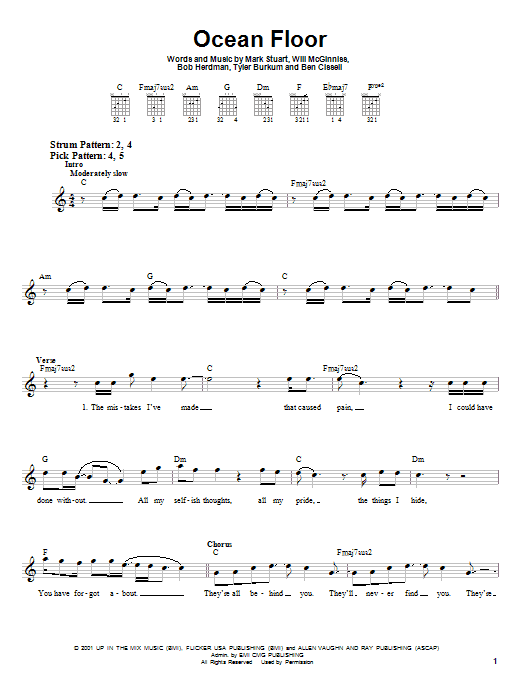 Audio Adrenaline Ocean Floor sheet music notes and chords. Download Printable PDF.