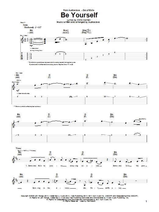 Audioslave Be Yourself sheet music notes and chords. Download Printable PDF.