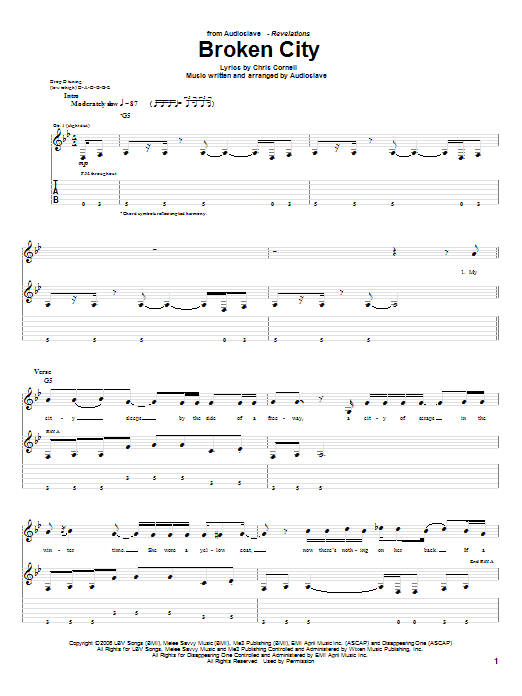 Learn to play Audioslave Broken City sheet music for Guitar Tab in minutes. Price: 7.8900$ Audioslave Broken City sheet music notes and chords arranged for Guitar Tab