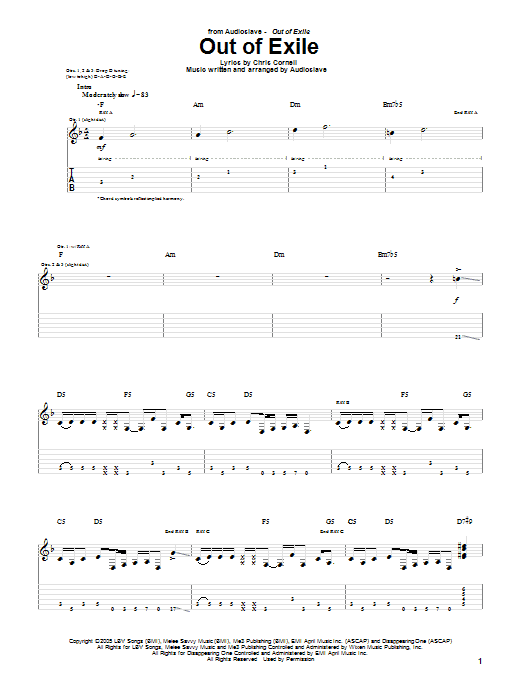 Learn to play Audioslave Out Of Exile sheet music for Guitar Tab in minutes. Price: 7.8900$ Audioslave Out Of Exile sheet music notes and chords arranged for Guitar Tab