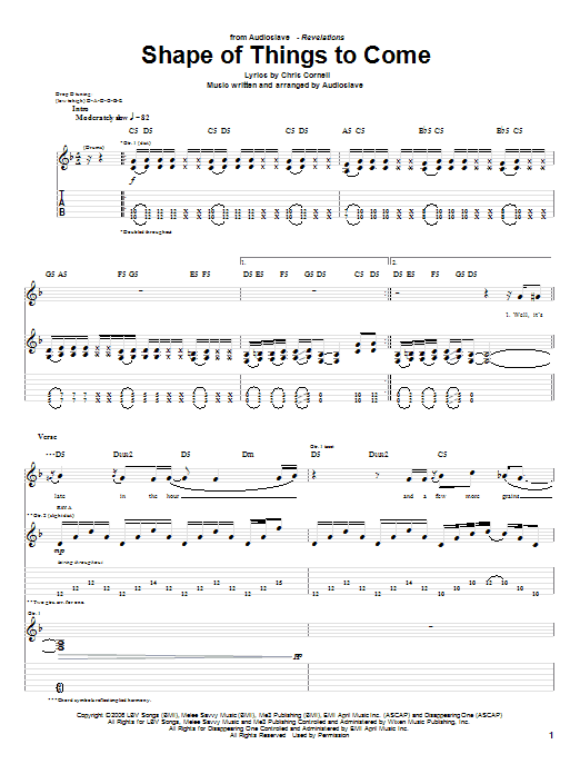 Learn to play Audioslave Shape Of Things To Come sheet music for Guitar Tab in minutes. Price: 7.8900$ Audioslave Shape Of Things To Come sheet music notes and chords arranged for Guitar Tab