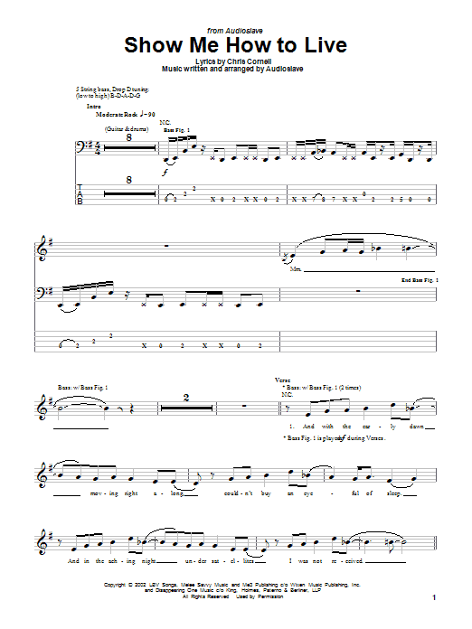 Audioslave Show Me How To Live sheet music notes and chords. Download Printable PDF.