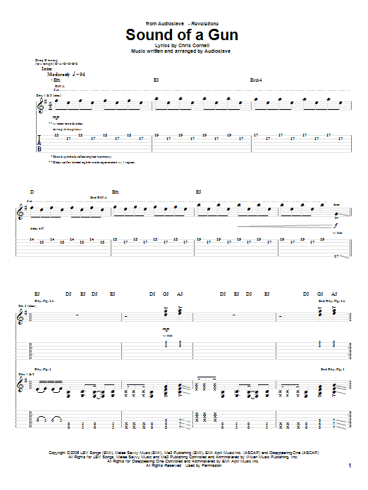 Learn to play Audioslave Sound Of A Gun sheet music for Guitar Tab in minutes. Price: 7.8900$ Audioslave Sound Of A Gun sheet music notes and chords arranged for Guitar Tab
