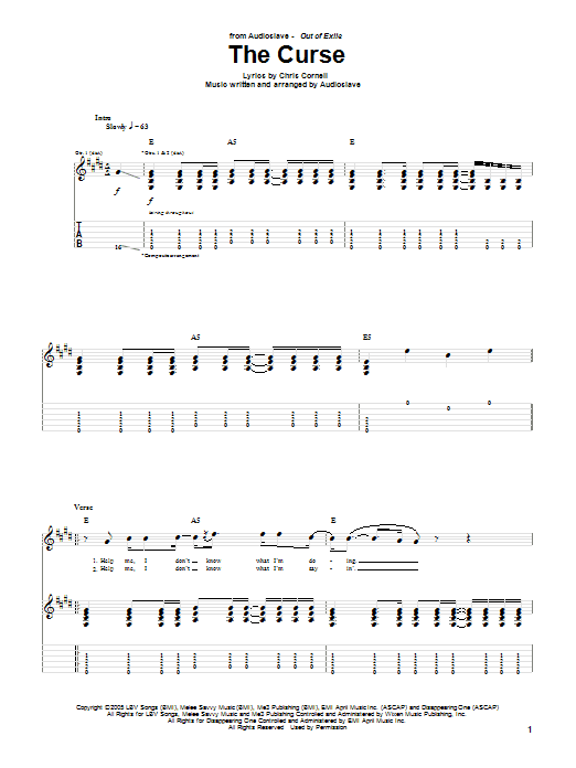 Audioslave The Curse sheet music notes and chords arranged for Guitar Tab