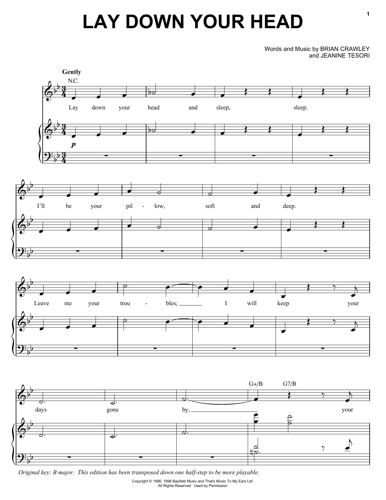 Audra McDonald Lay Down Your Head sheet music notes and chords. Download Printable PDF.