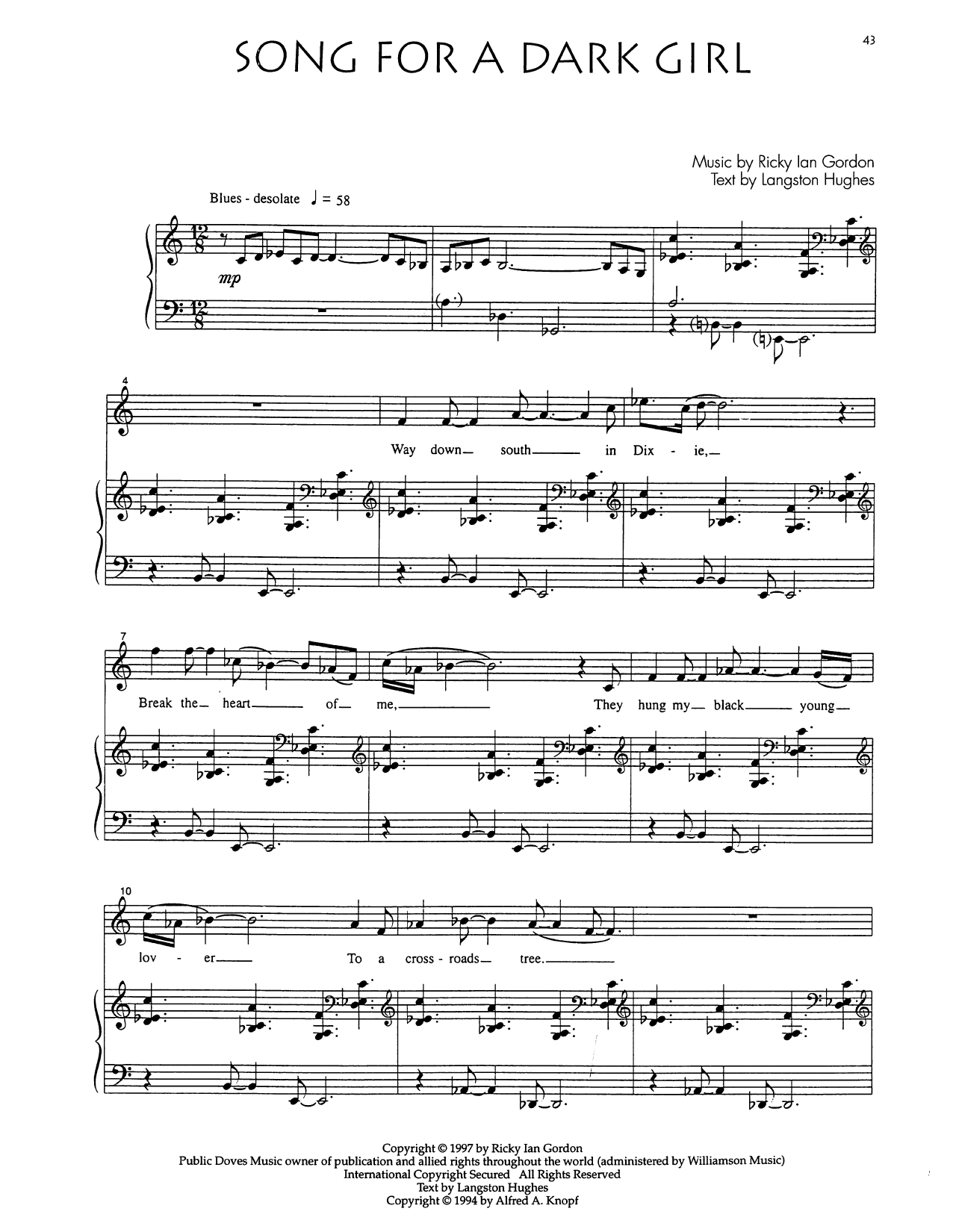 Learn to play Audra McDonald Song For A Dark Girl sheet music for Piano & Vocal in minutes. Price: 7.8900$ Audra McDonald Song For A Dark Girl sheet music notes and chords arranged for Piano & Vocal