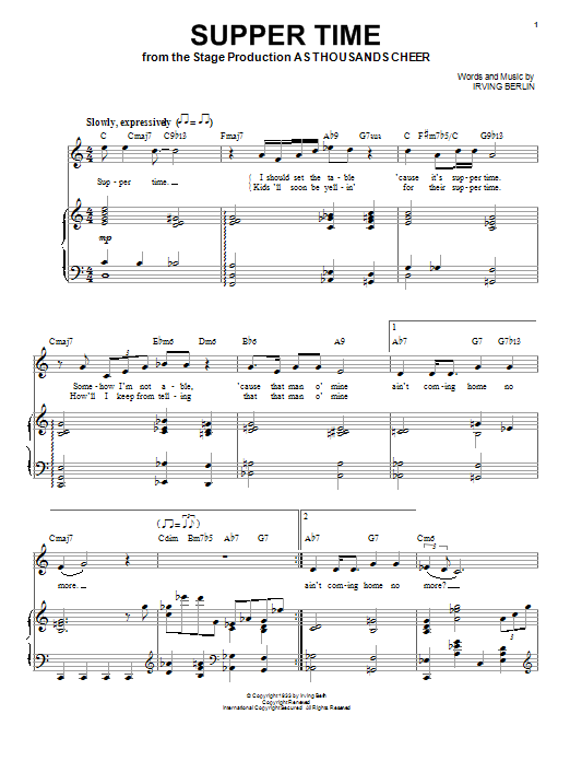 Learn to play Audra McDonald Supper Time sheet music for Piano & Vocal in minutes. Price: 7.8900$ Audra McDonald Supper Time sheet music notes and chords arranged for Piano & Vocal