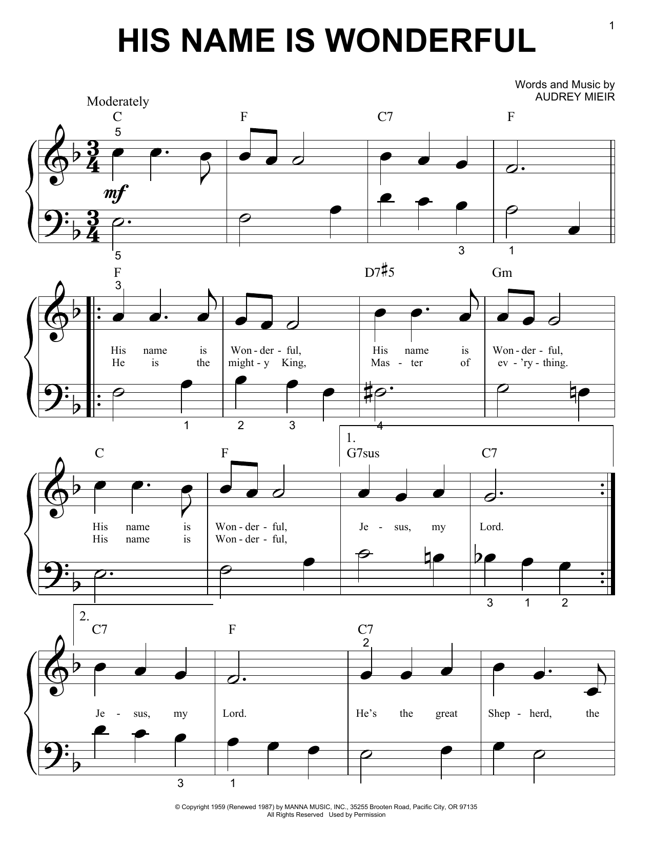 Audrey Mieir His Name Is Wonderful sheet music notes and chords. Download Printable PDF.