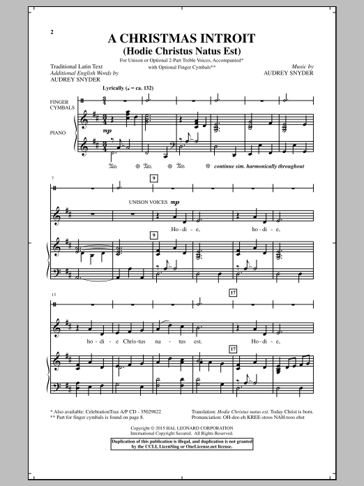 Audrey Snyder A Christmas Introit (Hodie Christus Natus Est) sheet music notes and chords. Download Printable PDF.