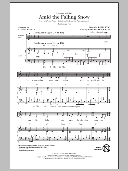 Enya Amid The Falling Snow (arr. Audrey Snyder) sheet music notes and chords arranged for SATB Choir