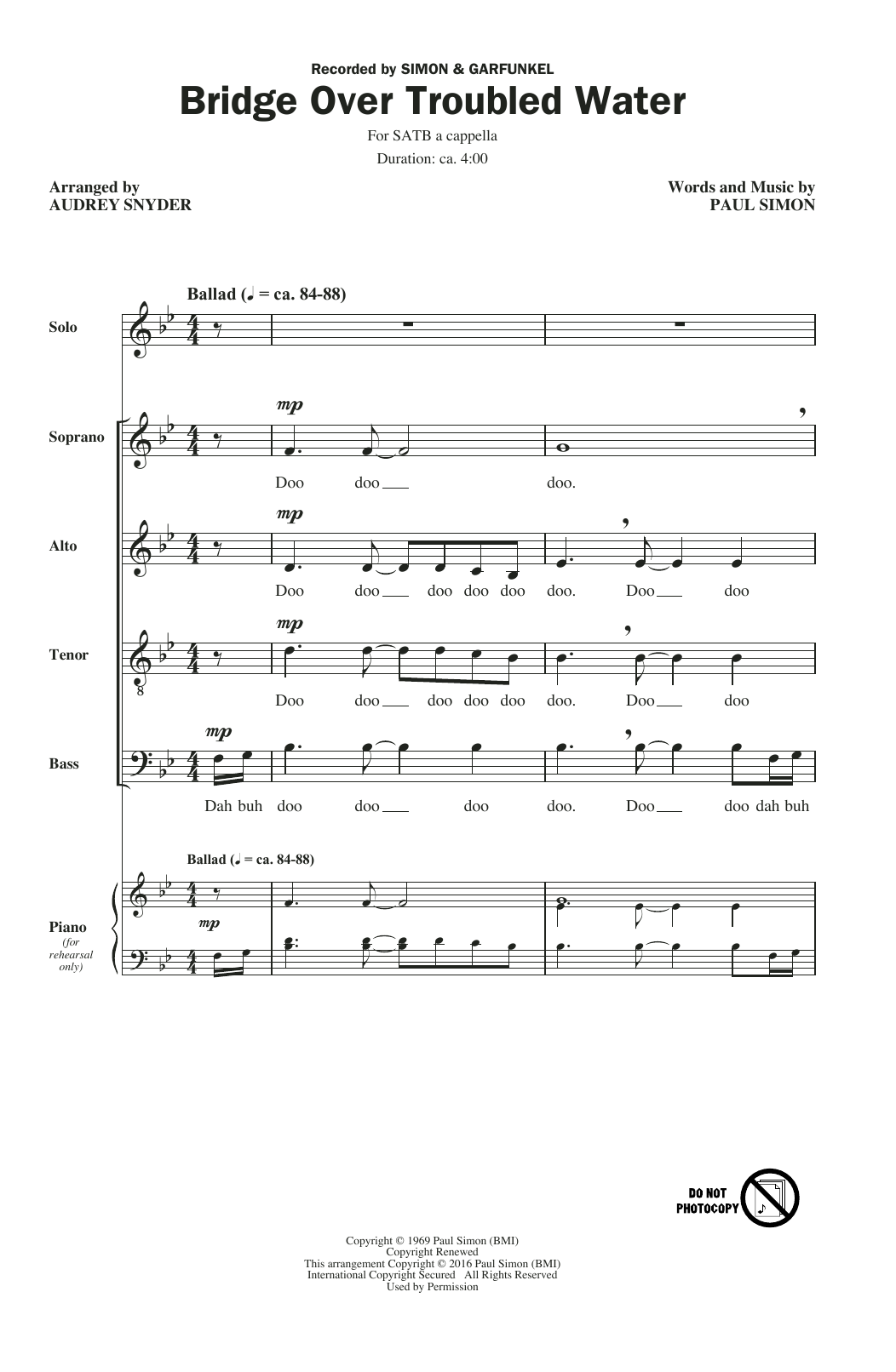 Simon & Garfunkel Bridge Over Troubled Water (arr. Audrey Snyder) sheet music notes and chords. Download Printable PDF.