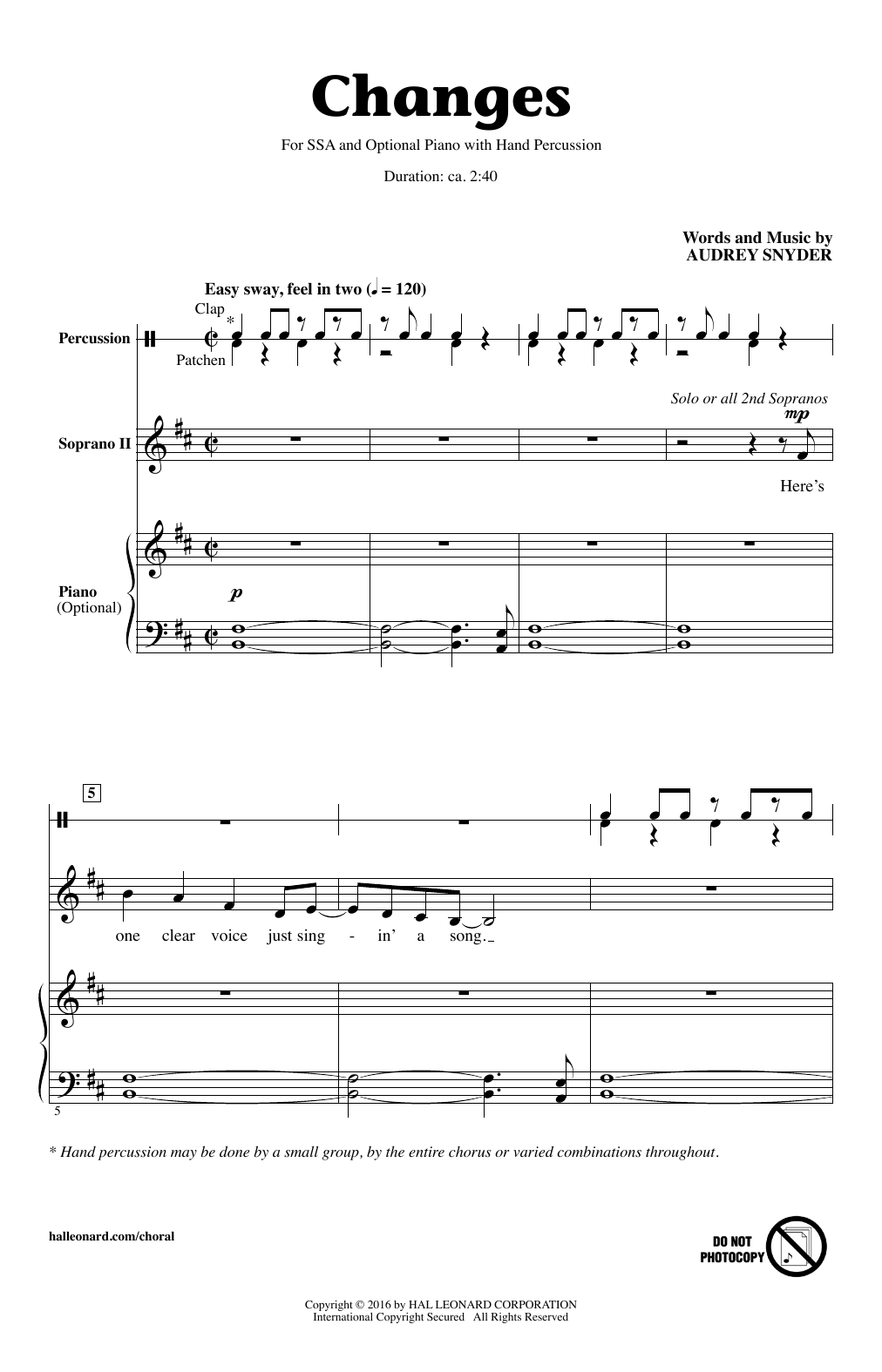 Audrey Snyder Changes sheet music notes and chords. Download Printable PDF.