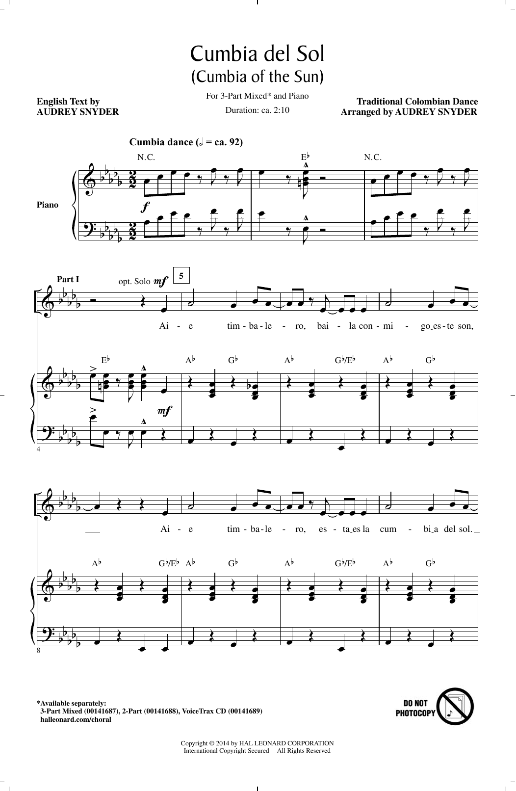 Audrey Snyder Cumbia Del Sol (Cumbia Of The Sun) sheet music notes and chords. Download Printable PDF.