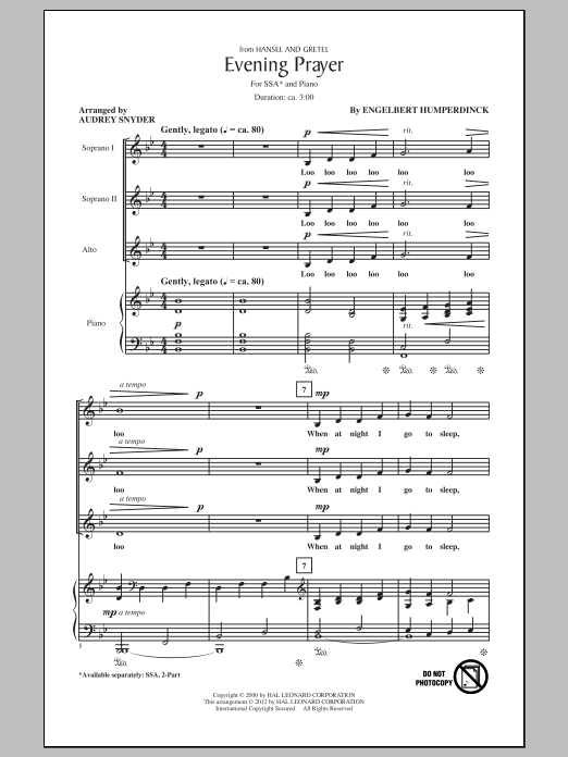 Audrey Snyder Evening Prayer sheet music notes and chords. Download Printable PDF.