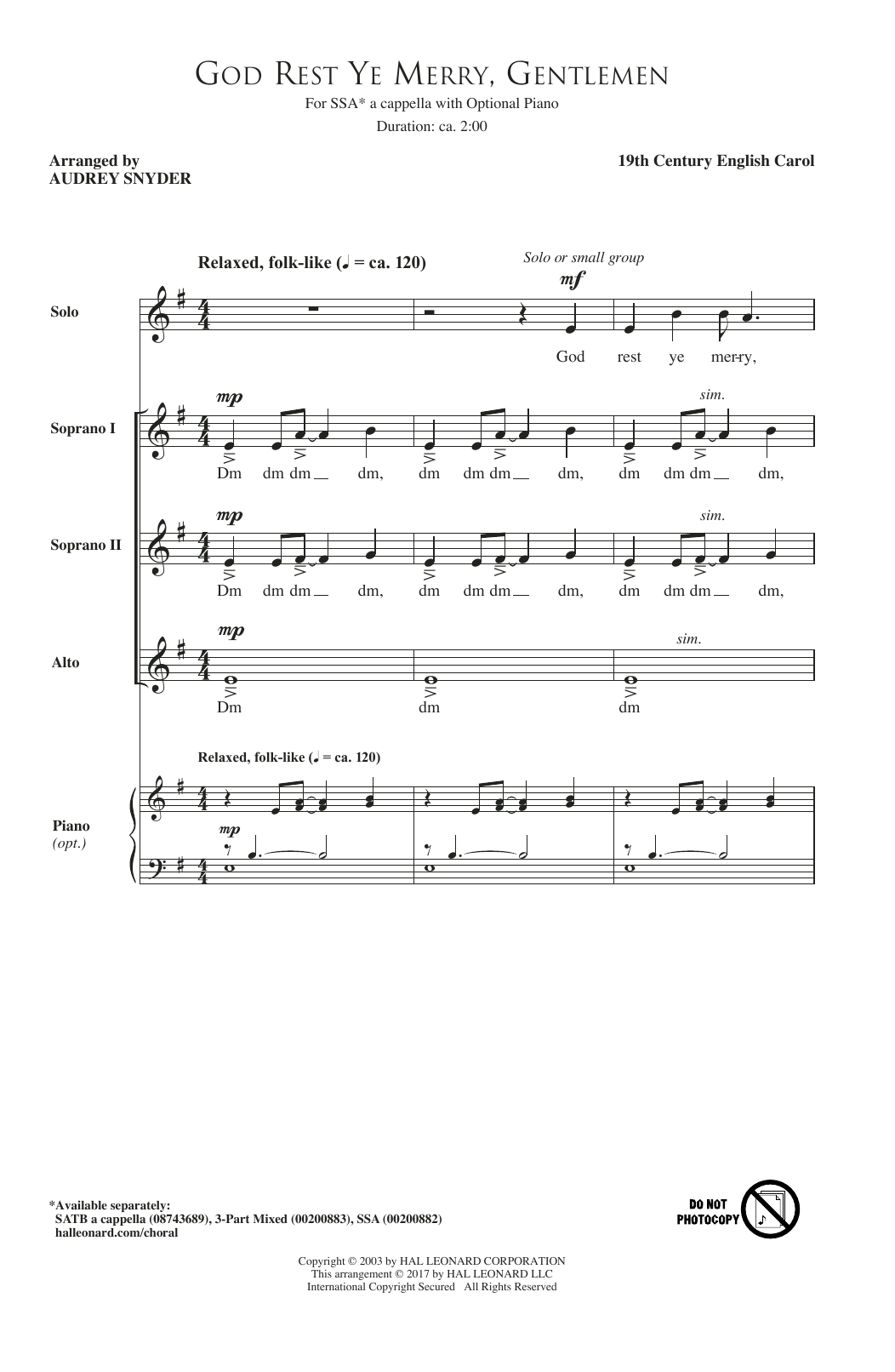 Audrey Snyder God Rest Ye Merry, Gentlemen sheet music notes and chords. Download Printable PDF.