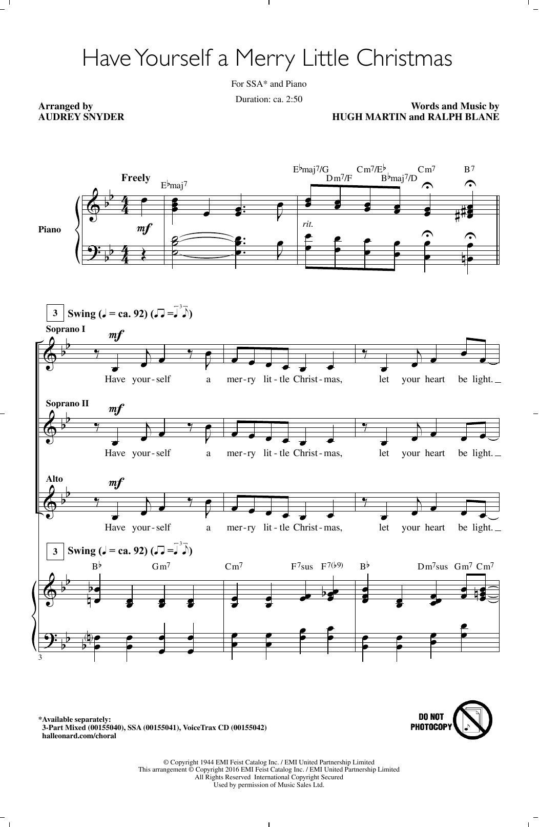 Audrey Snyder Have Yourself A Merry Little Christmas sheet music notes and chords. Download Printable PDF.