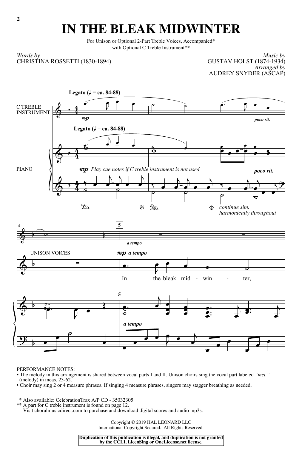 Audrey Snyder In The Bleak Midwinter sheet music notes and chords. Download Printable PDF.