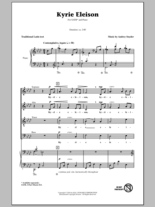 Audrey Snyder Kyrie Eleison sheet music notes and chords. Download Printable PDF.