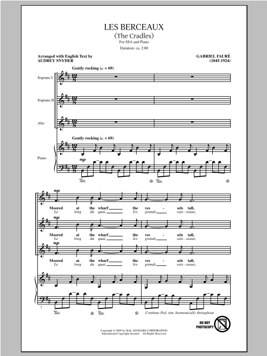 Gabriel Fauré Les Berceaux (The Cradles) (arr. Audrey Snyder) sheet music notes and chords arranged for SSA Choir