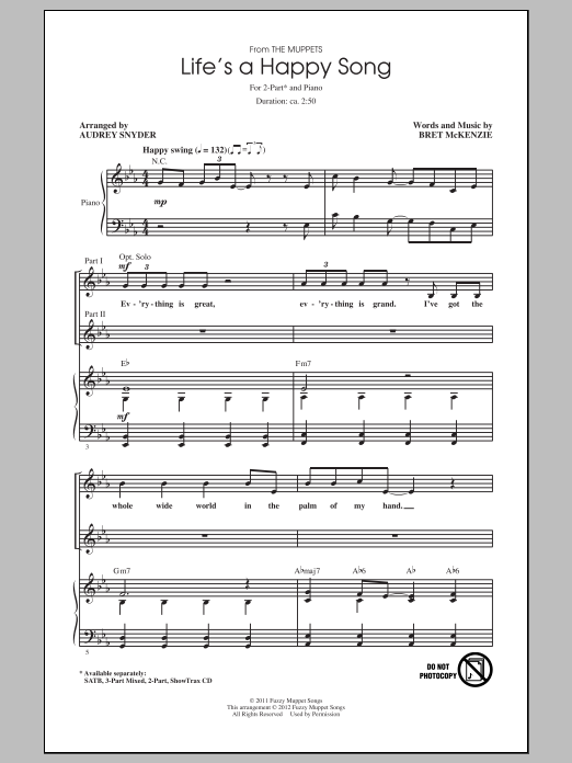 The Muppets Life's A Happy Song (arr. Audrey Snyder) sheet music notes and chords. Download Printable PDF.