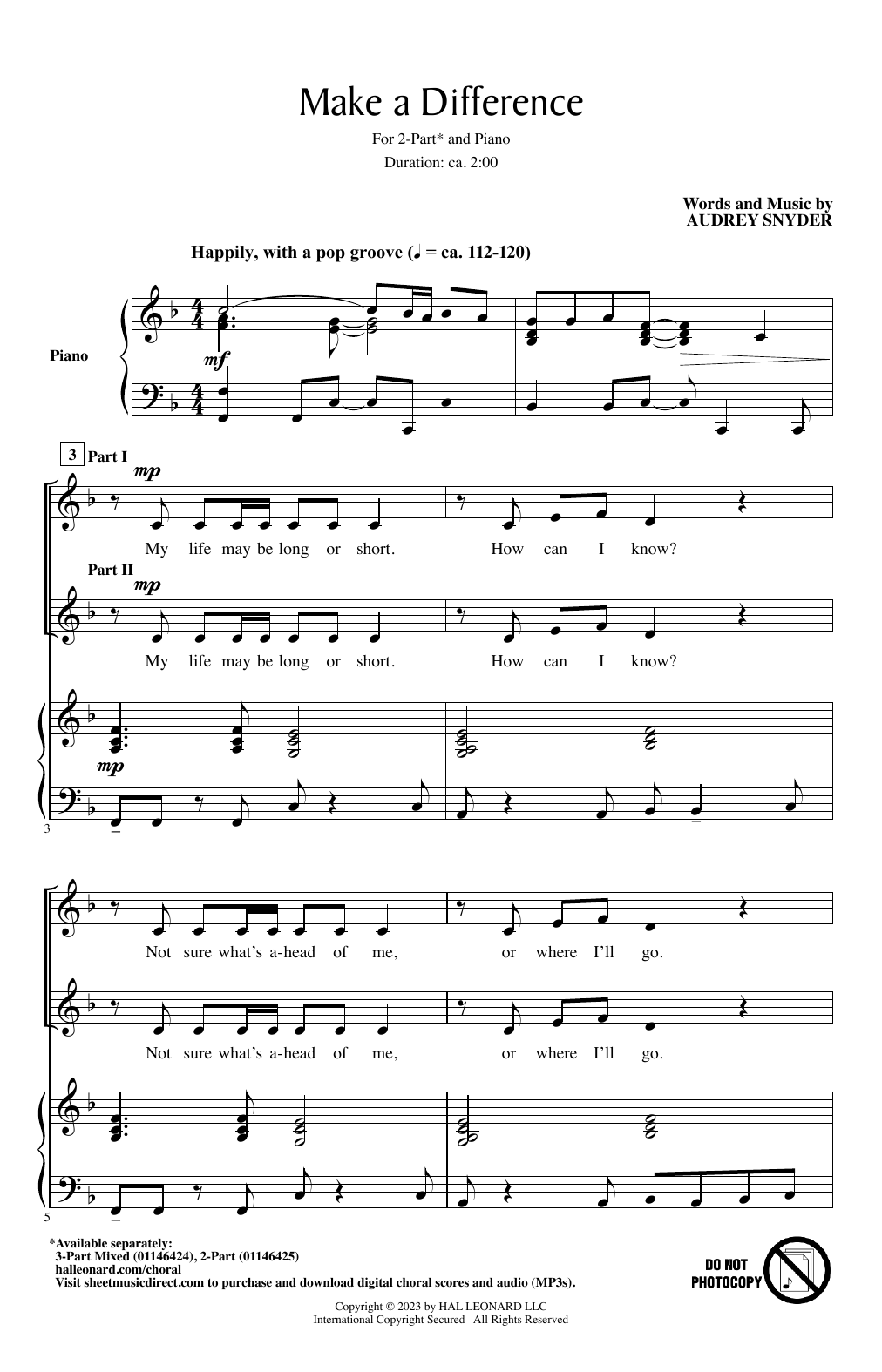 Audrey Snyder Make A Difference sheet music notes and chords. Download Printable PDF.