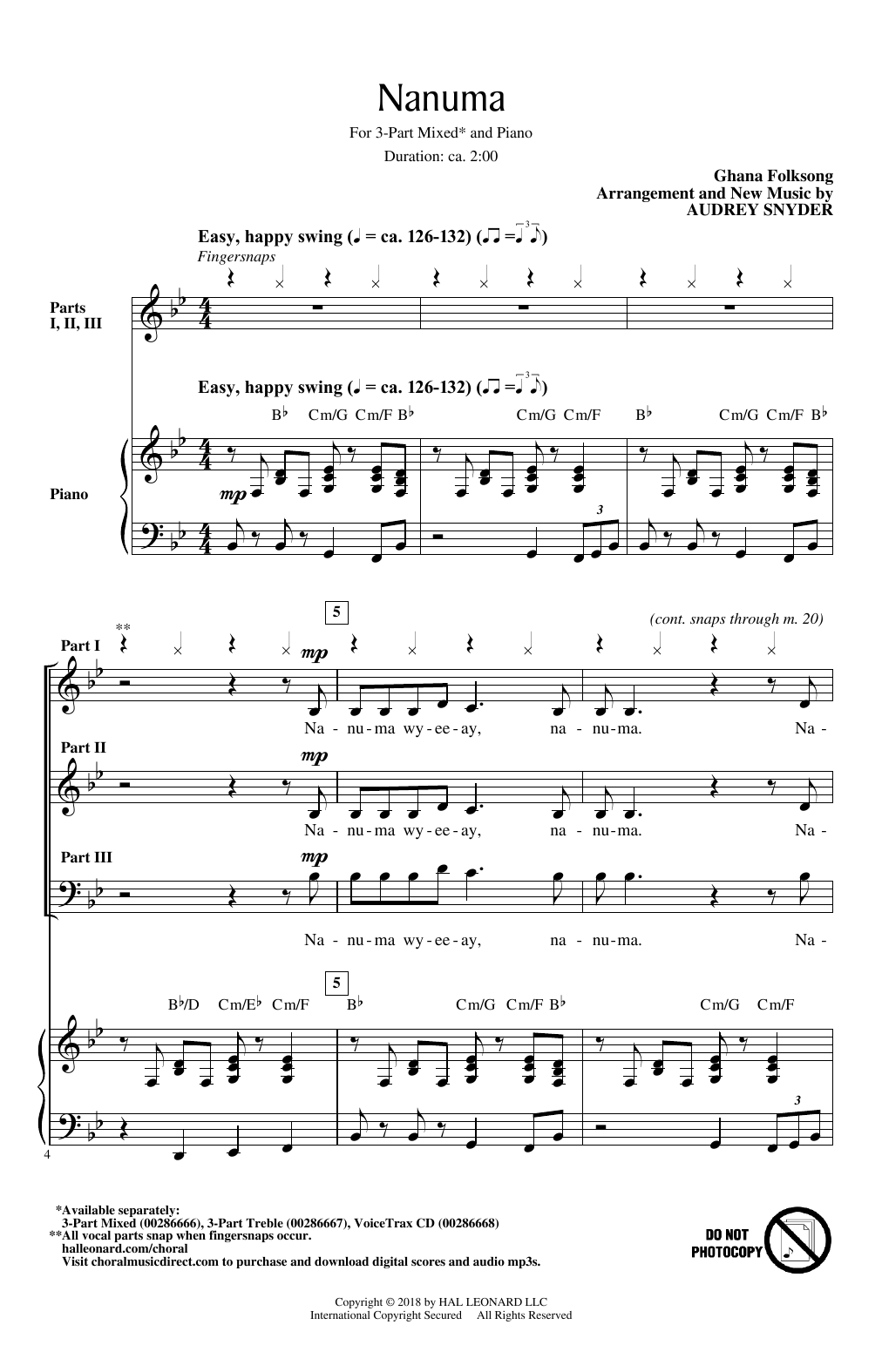 Audrey Snyder Nanuma sheet music notes and chords. Download Printable PDF.